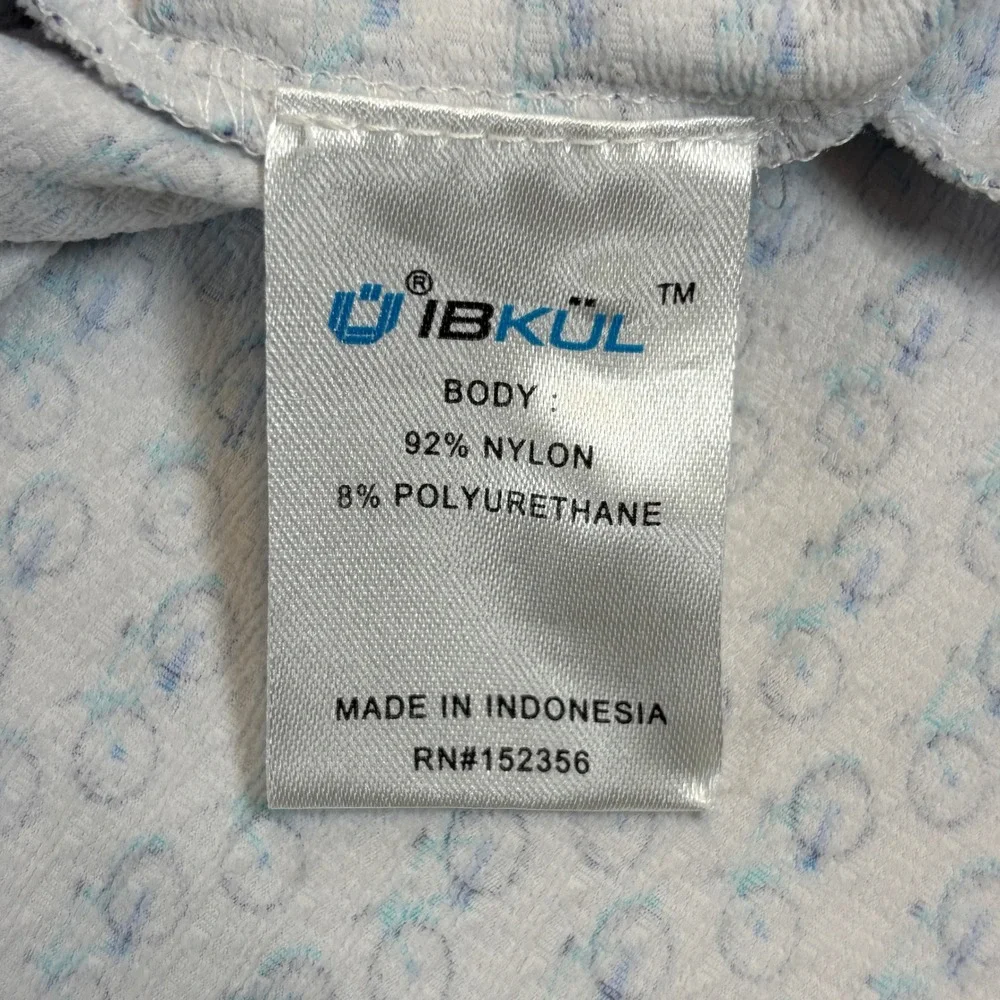 IBKUL Polo Shirt Mens Medium White Blue Bicycle Print IceFil UPF 50 Golf Travel